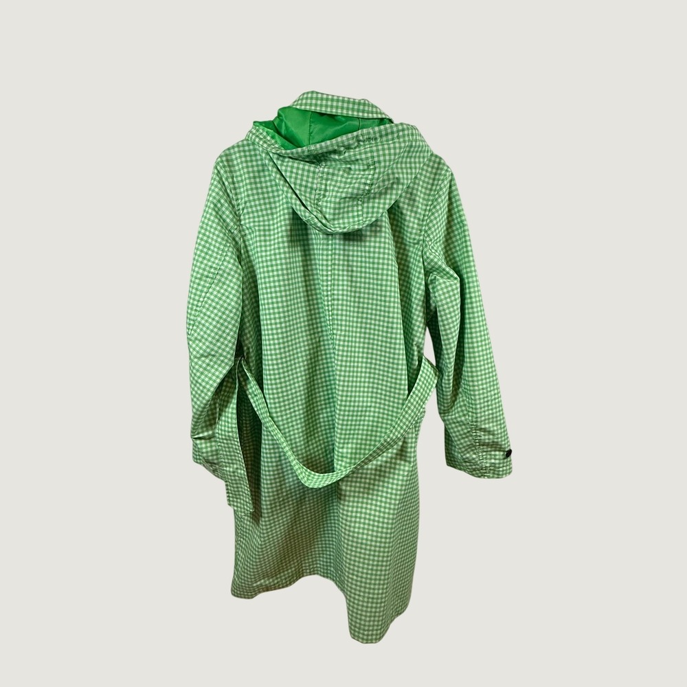 Lands End Green Gingham Hooded Raincoat Trench Belted Plus Size 1X 16W-18W - Picture 2 of 16